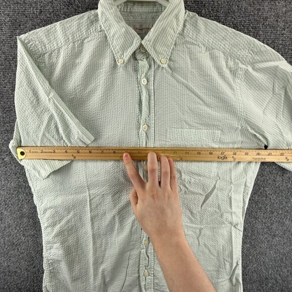 Ermenegildo Zegna Striped Turkey Short Sleeve Button-Down Medium Green Pocket - Picture 5 of 12